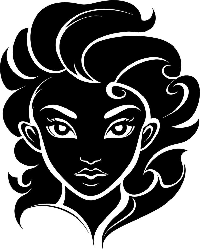 Stylized Female Portrait with Elegant Hair Design Perfect for Tattoo Art and Coloring Books vector