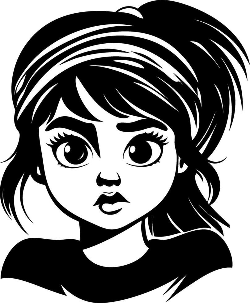 Cute Girl Character Illustration with Big Eyes and Stylish Hair for Design Projects vector