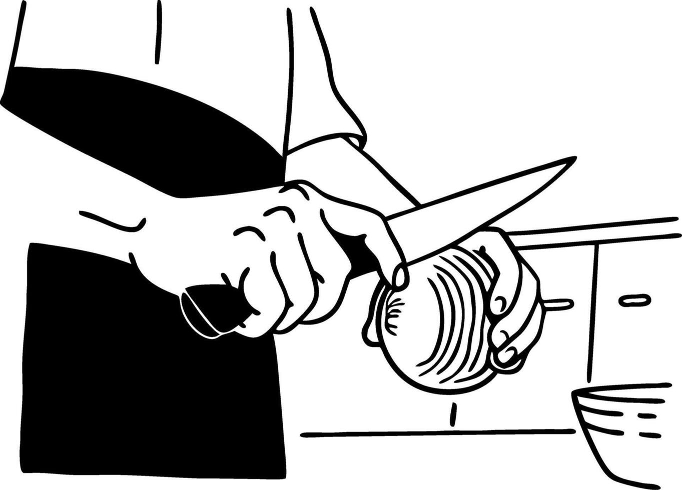 Chef Preparing Ingredients with Knife for Cooking in Kitchen Illustration vector