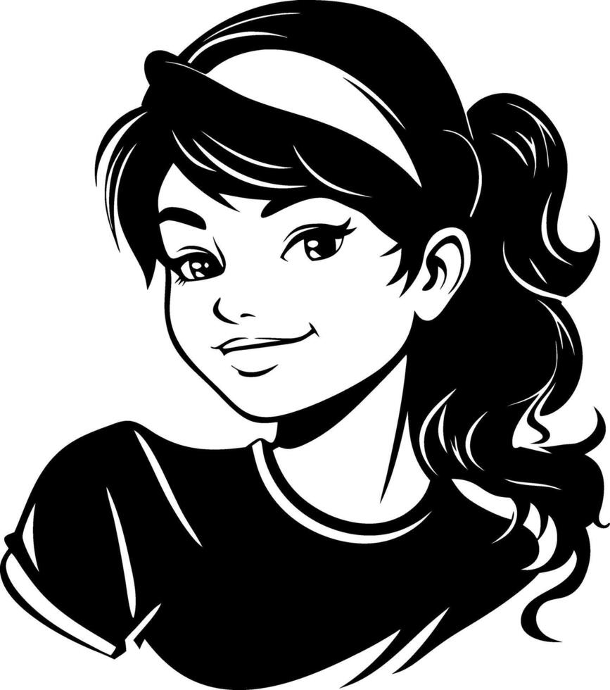 Stylish Young Woman Portrait with Long Hair and Headband for Tattoo Designs and Illustrations vector