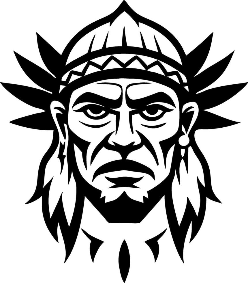Native American Warrior Head Illustration for Tattoos and Apparel Designs vector
