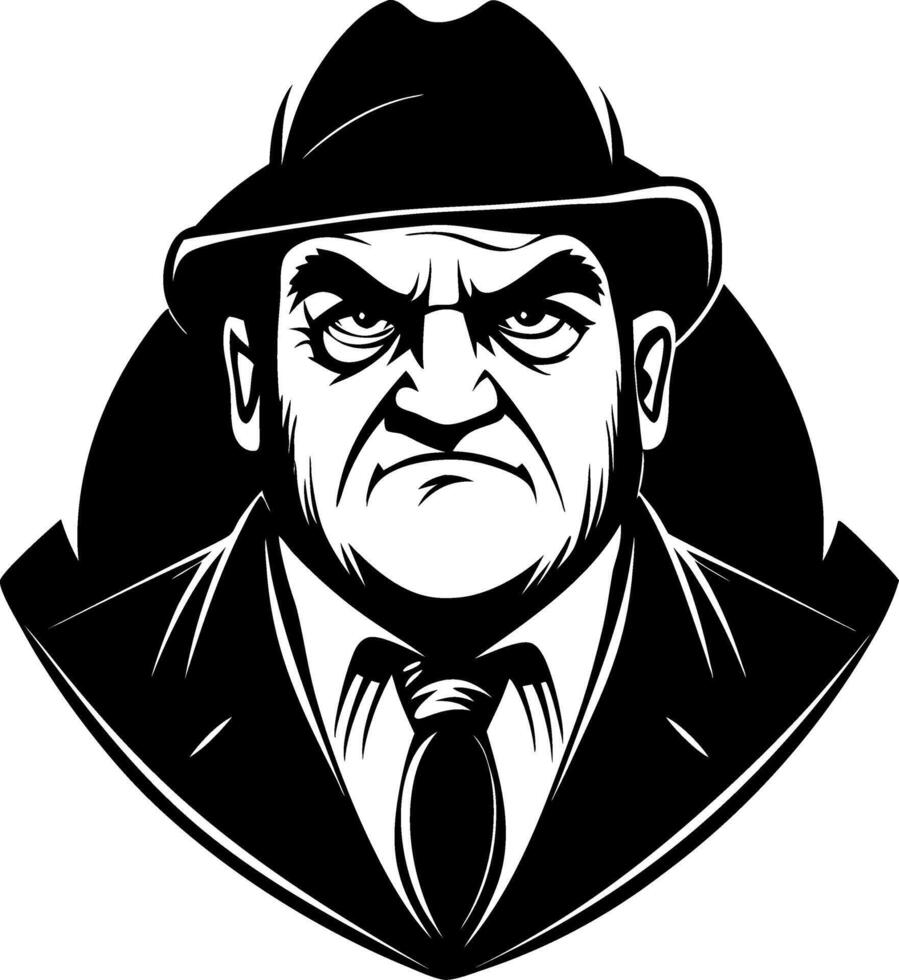 Intense Vintage Detective Character Illustration for Graphic Design and Tattoo Inspiration vector
