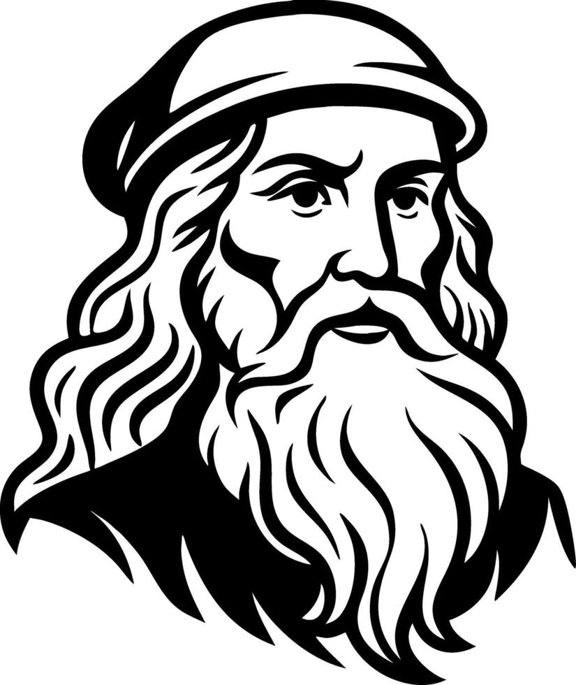 Portrait of a Renowned Artist with Long Hair and Beard for Creative Design and Tattoo Ideas vector