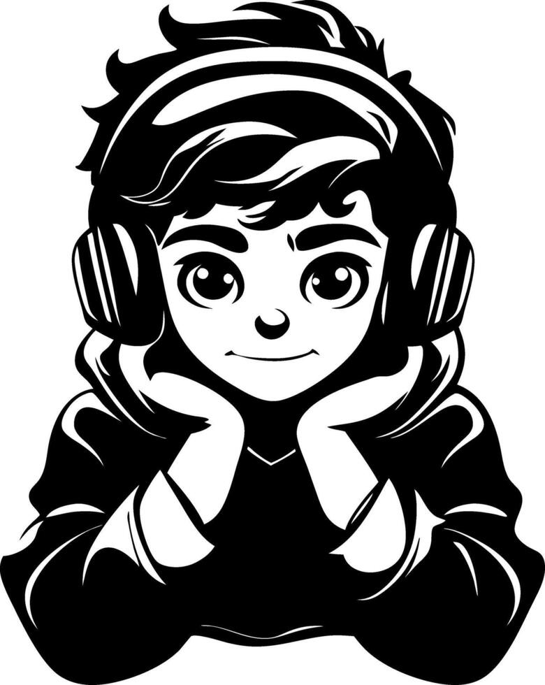 Charming Boy with Headphones Listening to Music Illustration for Creative Projects vector
