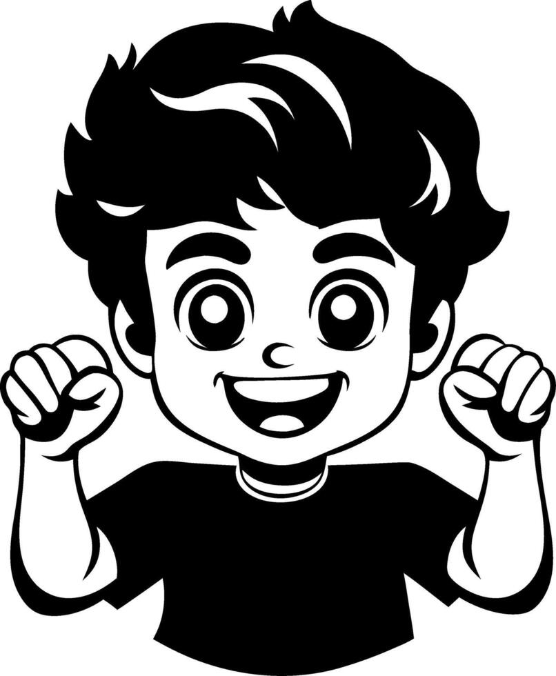 Cheerful Boy Celebrating with Raised Fists Illustration for Kids Design vector