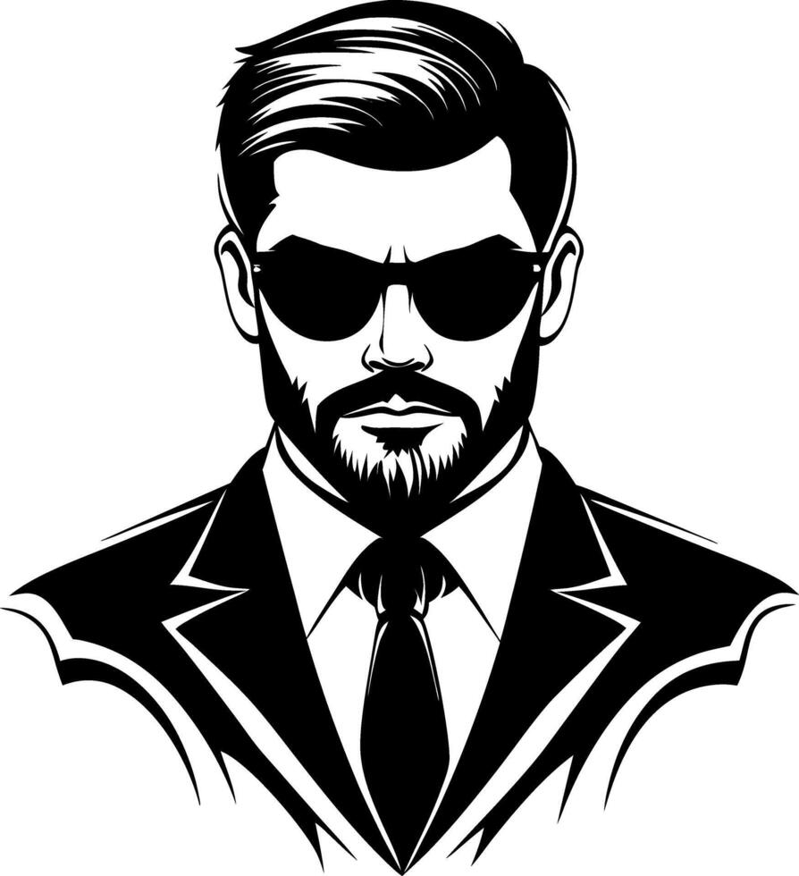 Stylish Male Portrait in Suit with Sunglasses Ideal for Tattoo Designs and Graphic Art vector