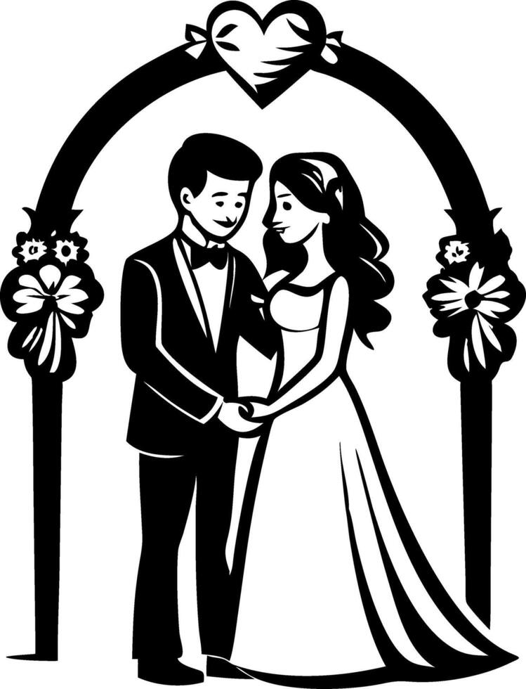 Romantic Wedding Couple under Floral Arch Beautiful Love Illustration for Invitations Decorations vector