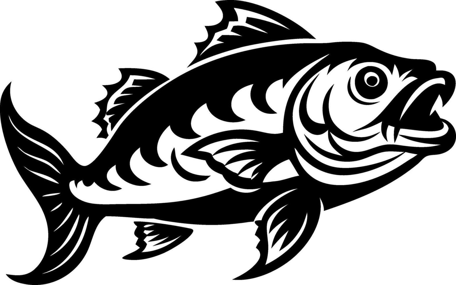 Black Silhouette of a Fierce Fish Swimming with Detailed Scales for Tattoo or Artwork Design vector