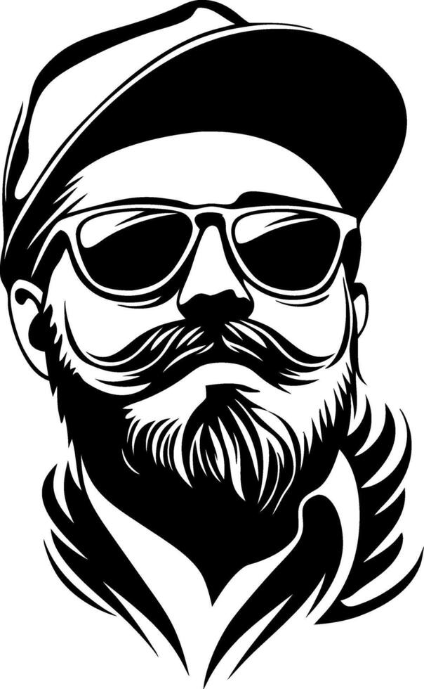 Stylish Bearded Man with Sunglasses and Cap Retro Graphic Design for Tattoos and Prints vector
