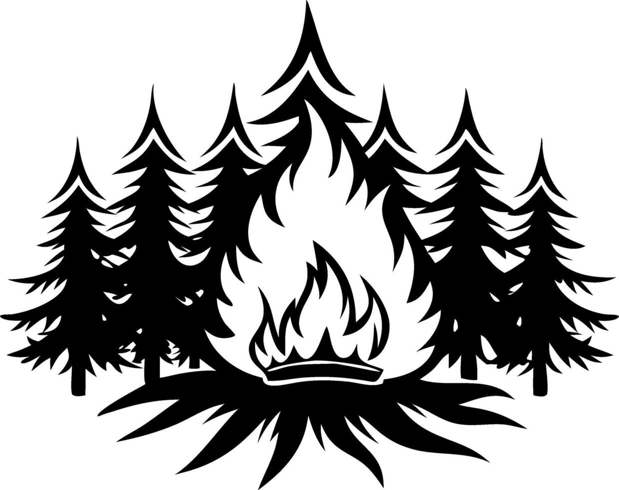 Campfire Surrounded by Tall Pine Trees Nature Illustration Perfect for Outdoor Themes vector