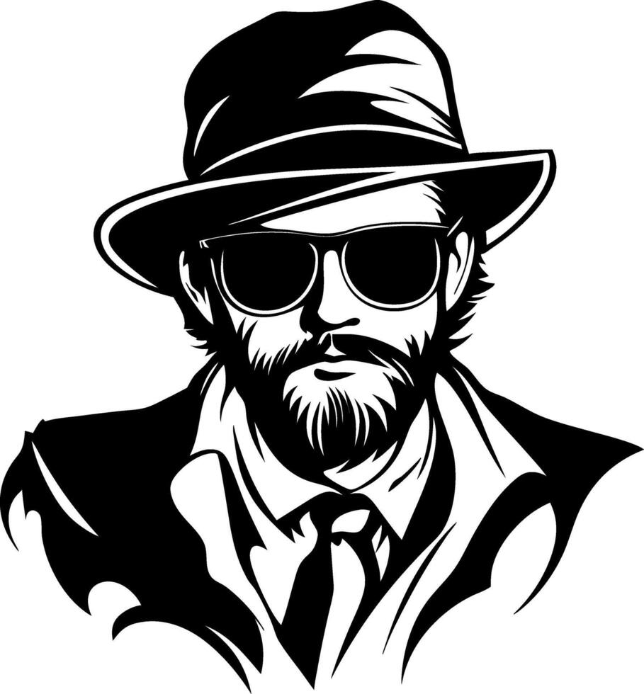 Stylish Vintage Man in Sunglasses with Hat and Beard Perfect for T-Shirts and Artwork vector