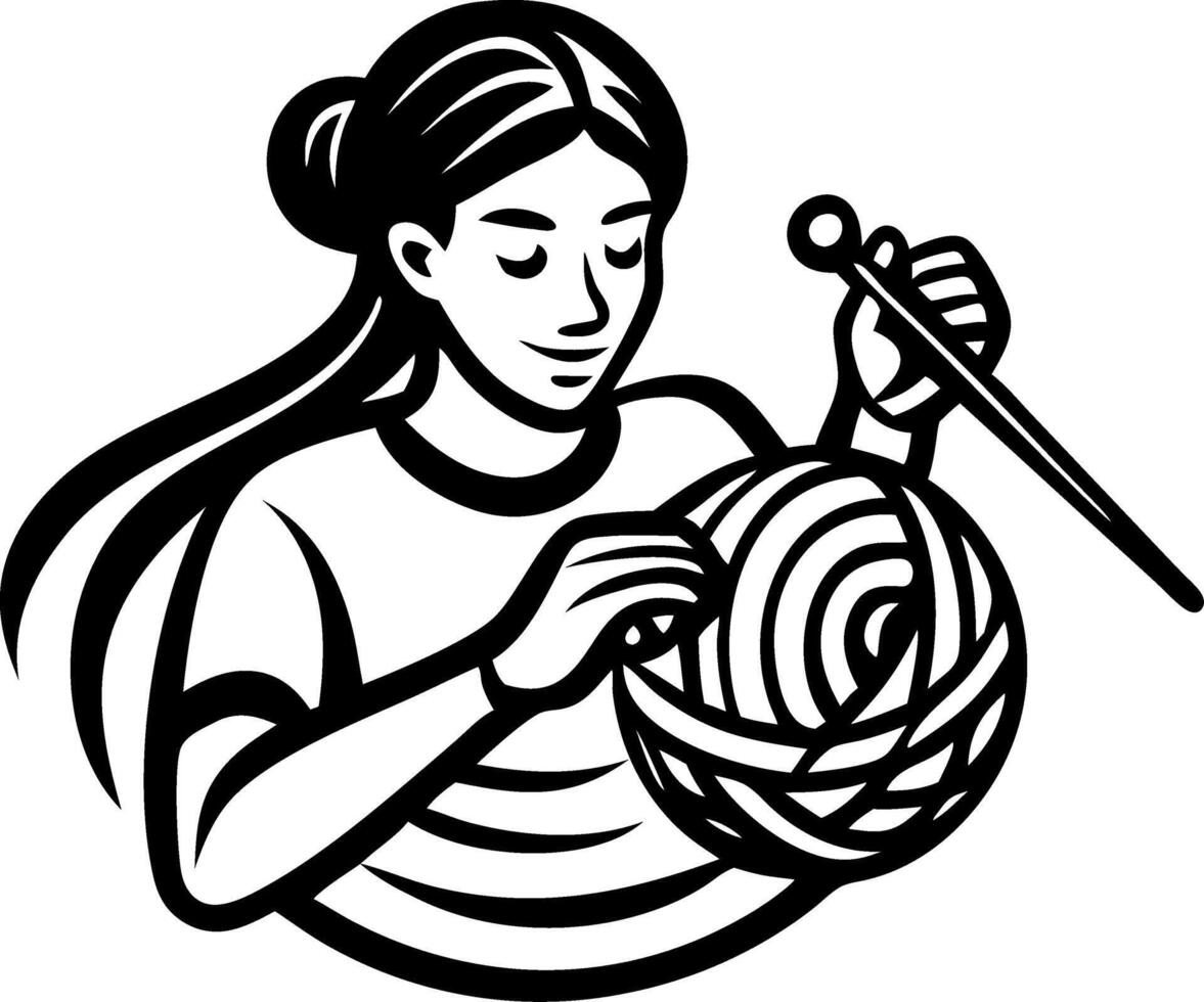 Woman Crocheting Yarn with Crochet Hook Creative Hobby Illustration for Craft Lovers vector