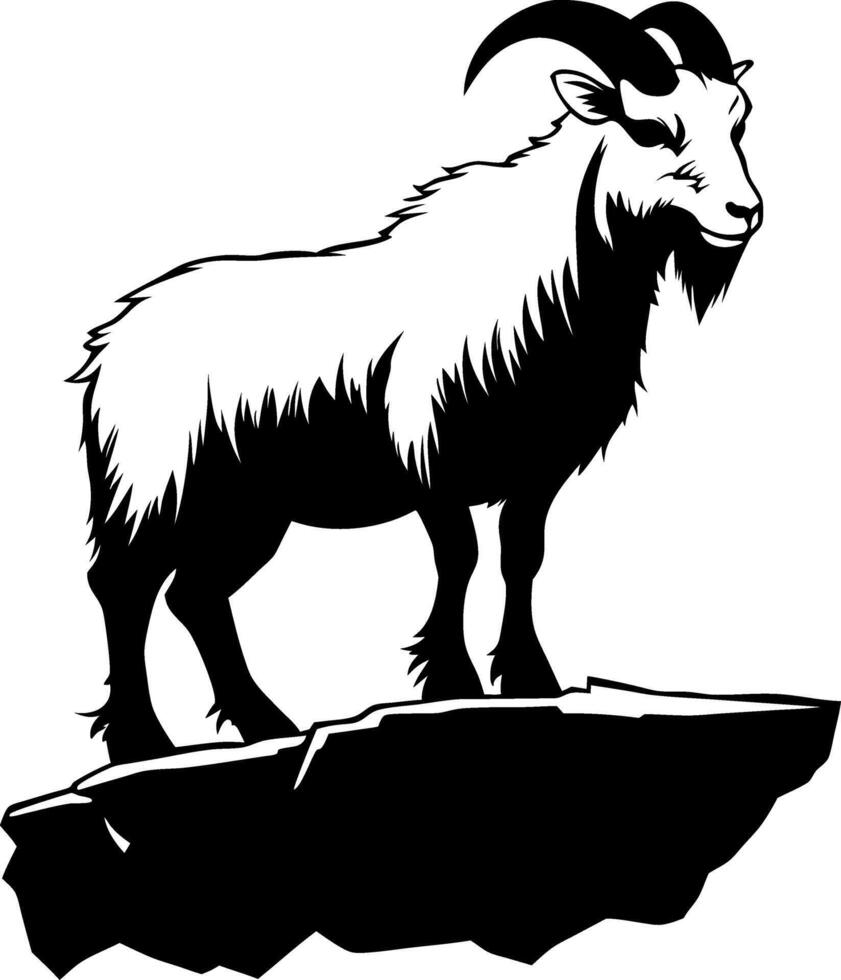Majestic Mountain Goat Silhouette Standing on Cliff Edge Ideal for Nature Themes and Tattoos vector