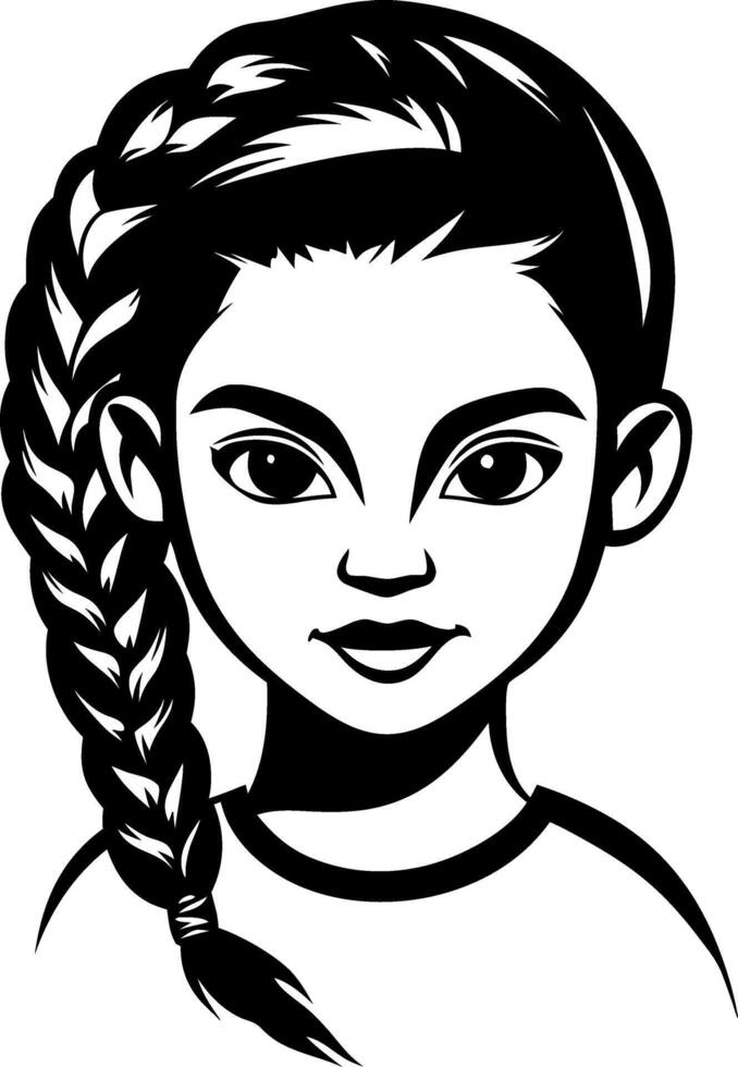 Portrait of a Young Girl with Braided Hair in Minimalist Style Suitable for Tattoo and Coloring vector