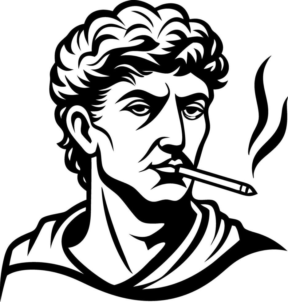 Bold Portrait of a Serious Man Smoking a Pencil Stylish Graphic Illustration vector