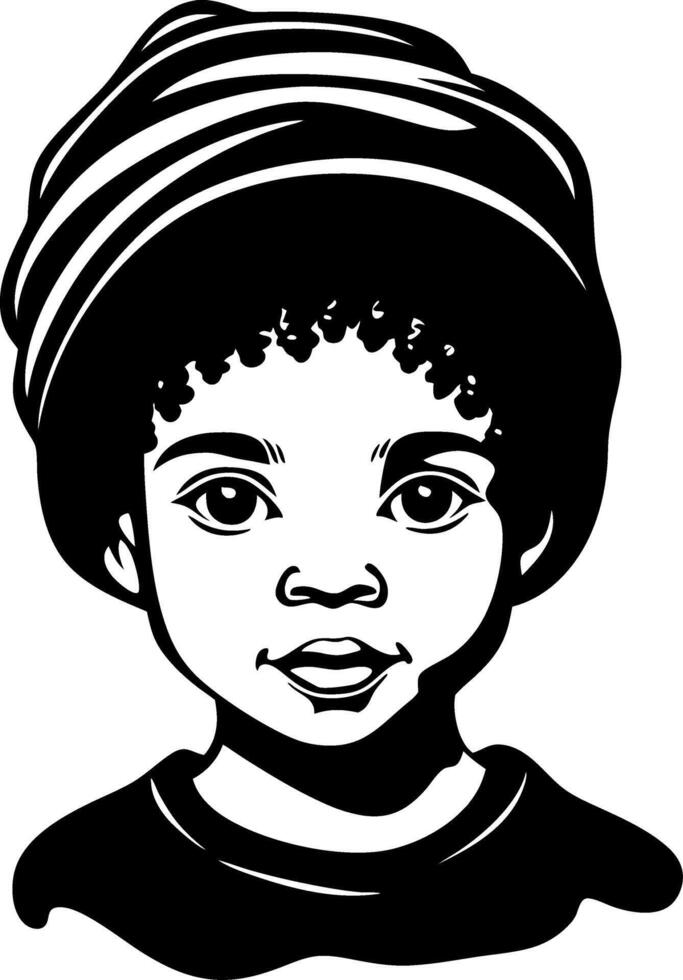 Illustrative Black Child Portrait with Beanie for Art Education and Creative Projects vector