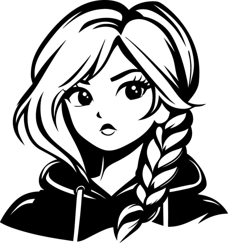 Stylish Female Character Illustration with Braid in Hoodie Perfect for Apparel and Designs vector