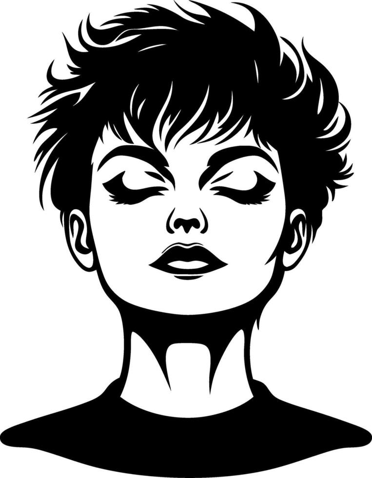Stylized Female Portrait with Short Hair and Peaceful Expression Ideal for Creative Projects vector