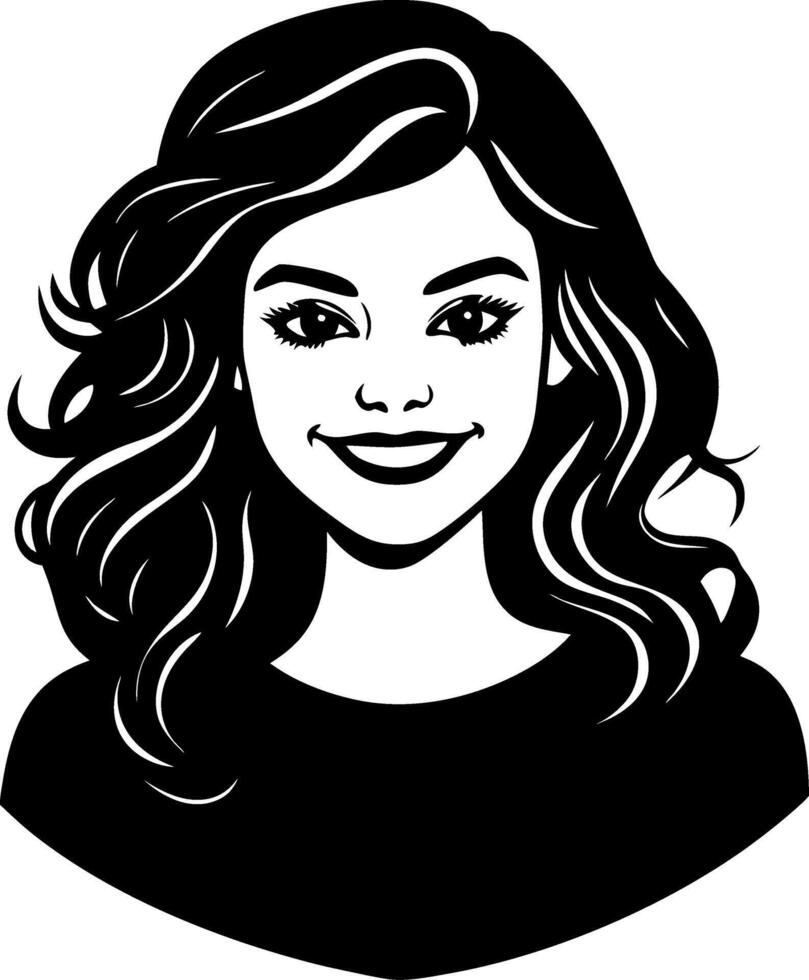 Stylized Portrait of a Smiling Woman with Wavy Hair Ideal for Graphic Design and Art Projects vector