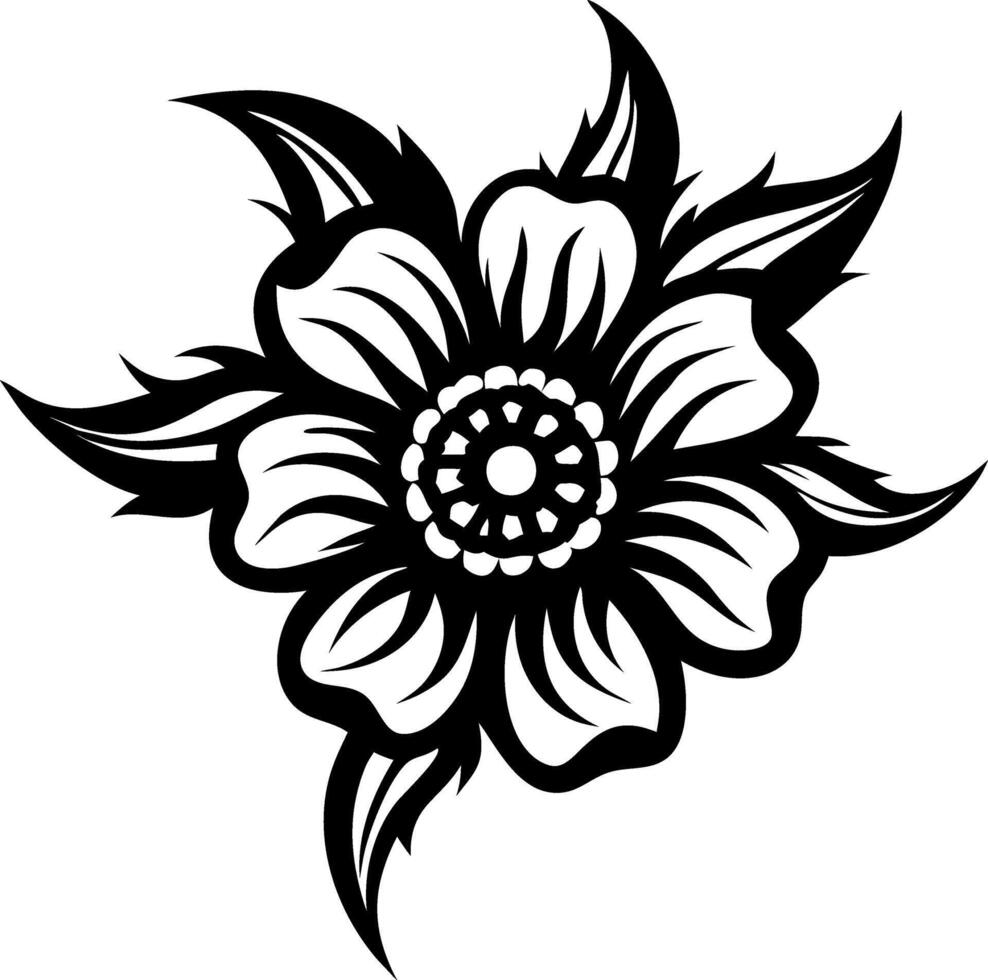 Bold Floral Design with Intricate Petals Perfect for Tattoo or Coloring Book Applications vector