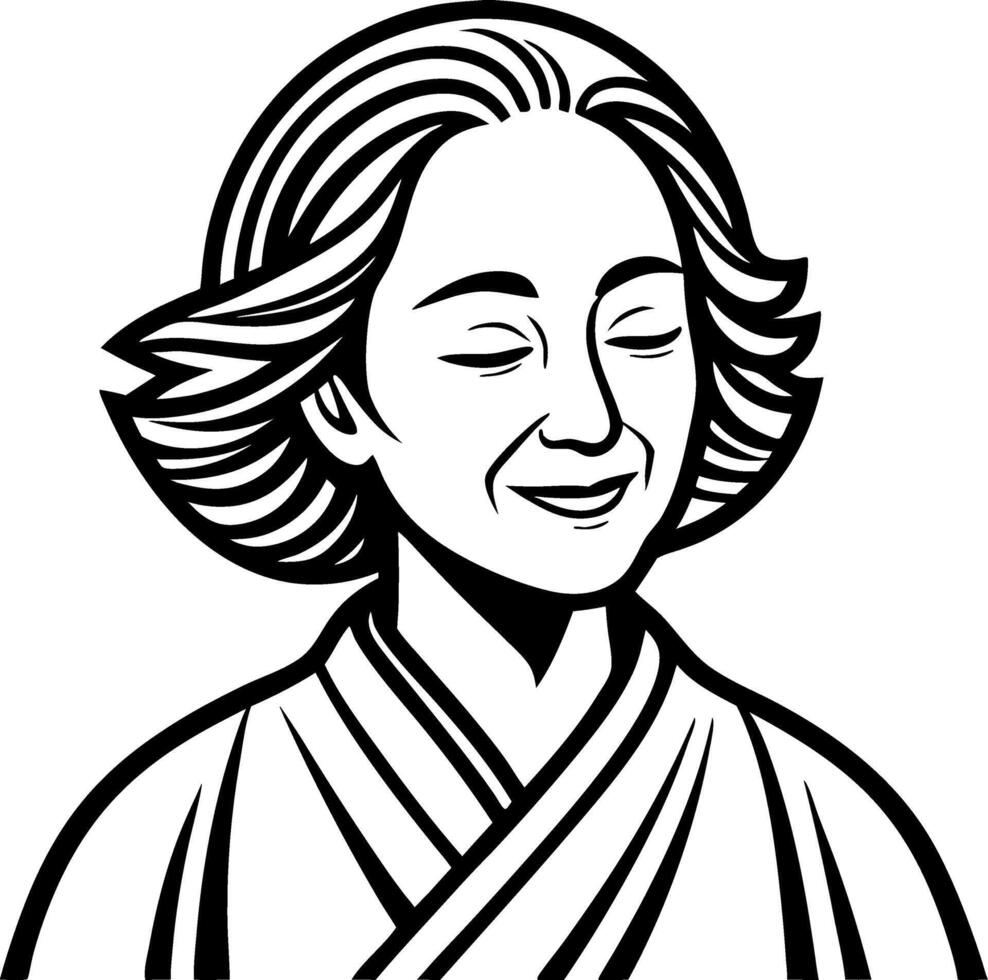 Serene Woman with Flowing Hair in Traditional Attire Ideal for Tattoo and Coloring Book Designs vector