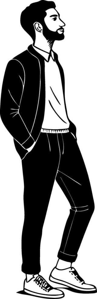 Stylish Young Man in Casual Outfit Standing with Hands in Pockets Illustration vector