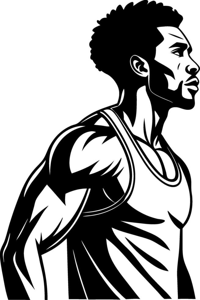 Muscular Athlete Silhouette Profile in Tank Top for Fitness Branding or Tattoo Design vector