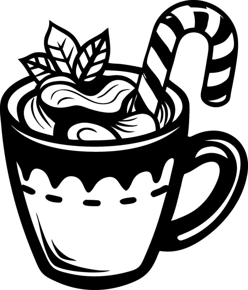 Cozy Hot Chocolate with Whipped Cream and Candy Cane Perfect for Holiday Designs vector