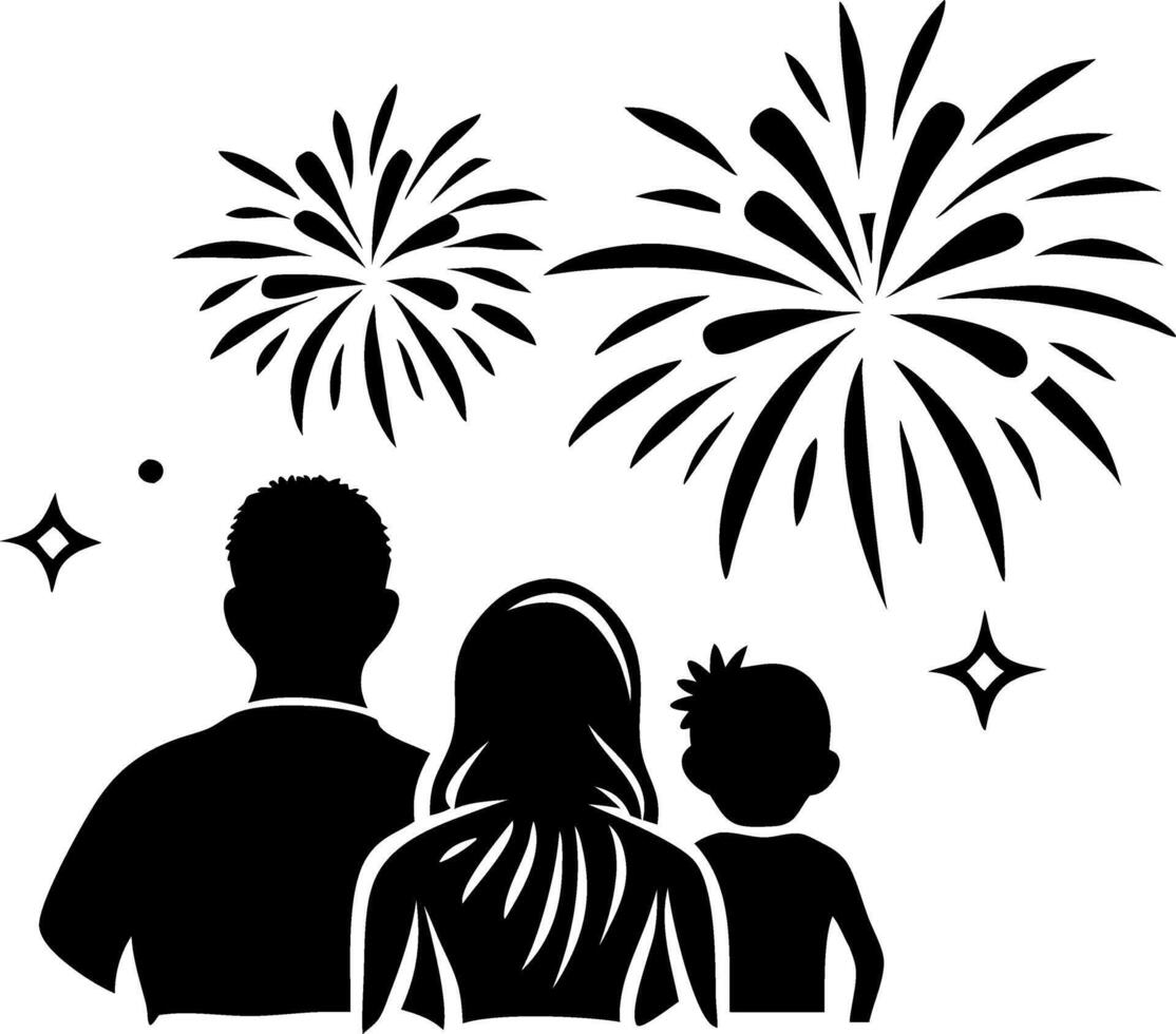 Family Enjoying Fireworks Night Sky Celebration Together vector