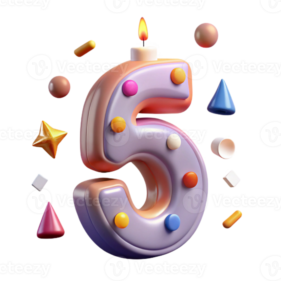 elegant minimalist Numeric Birthday Candle Number 5 Cutout for Age Representation detailed png