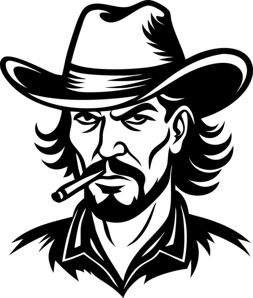 Rugged Cowboy Portrait with Hat and Cigarette Ideal for Tattoo and Vintage Design vector