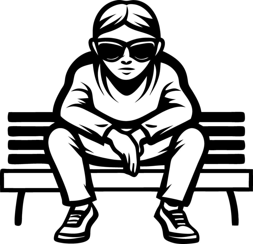 Cool Young Person Sitting on Bench with Sunglasses Urban Style Design vector