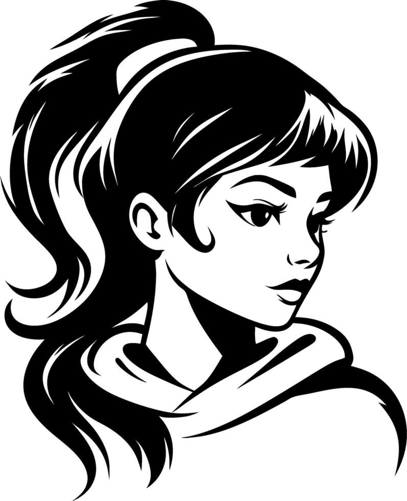 Stylized Modern Young Woman Profile Art for Tattoos and Coloring Books vector