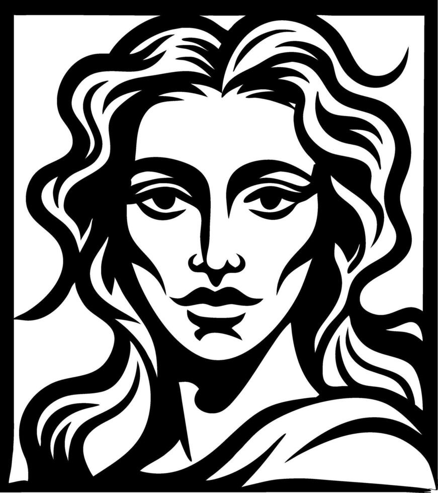 Stylized Portrait of a Woman with Flowing Hair Ideal for Tattoo Designs and Art Projects vector