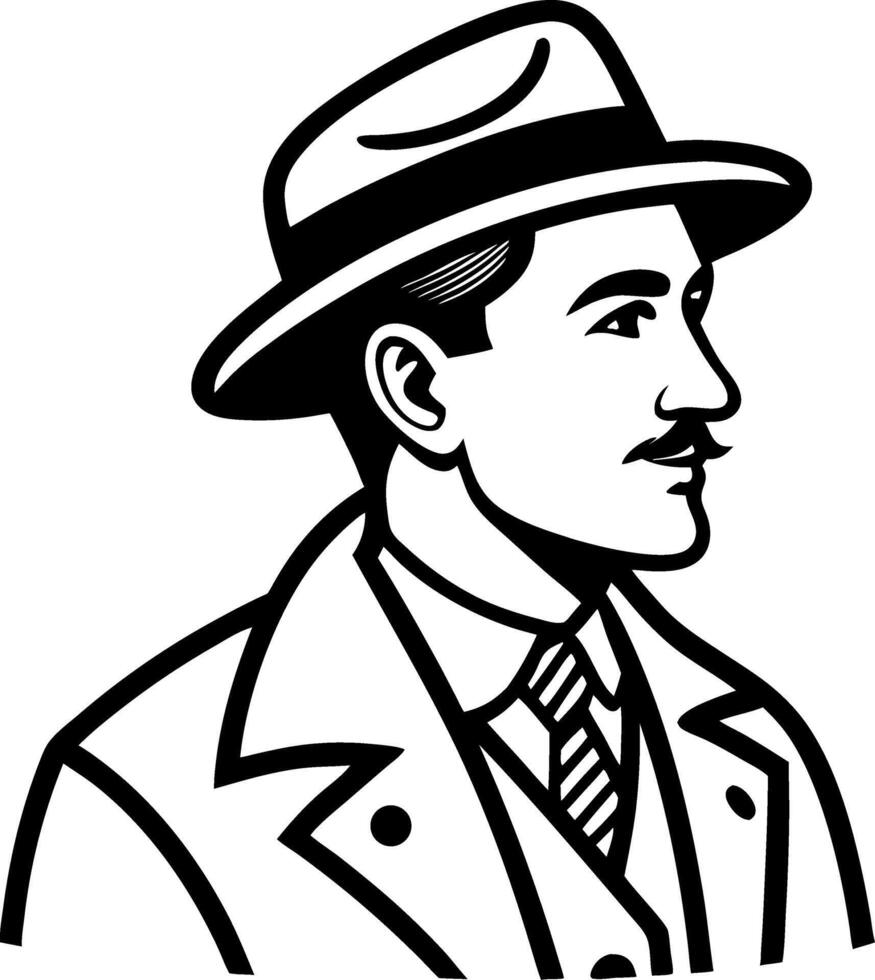 Vintage Gentleman Portrait with Fedora Hat in Elegant Suit for Retro Fashion Illustrations vector