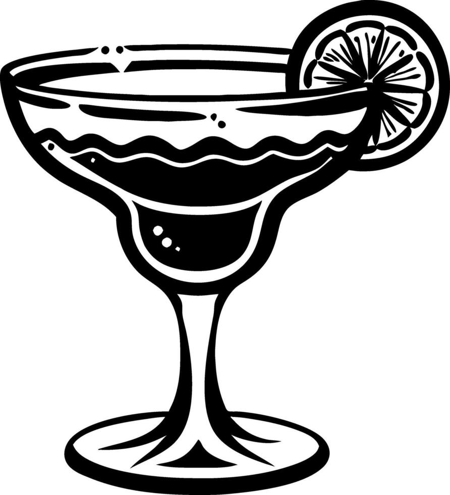 Margarita Cocktail Glass with Lime Slice Black Outline Drawing for Tattoo Design and Coloring vector