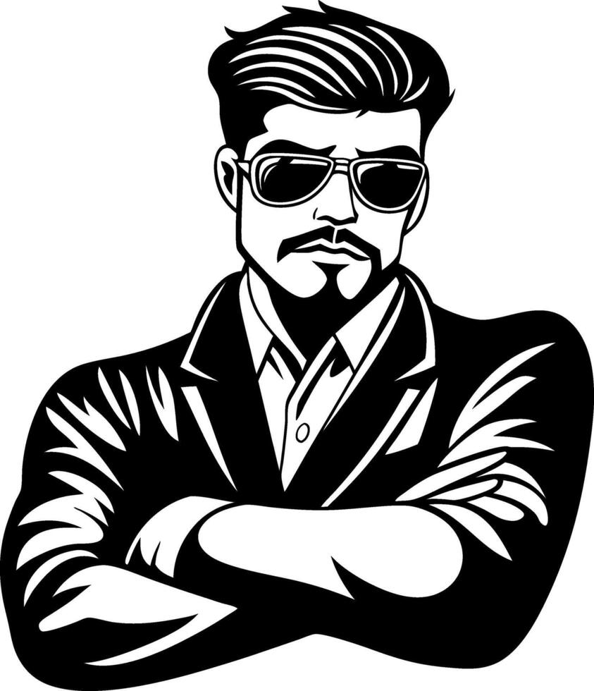Cool Stylish Man in Sunglasses with Arms Crossed Illustration for Fashion Designs vector