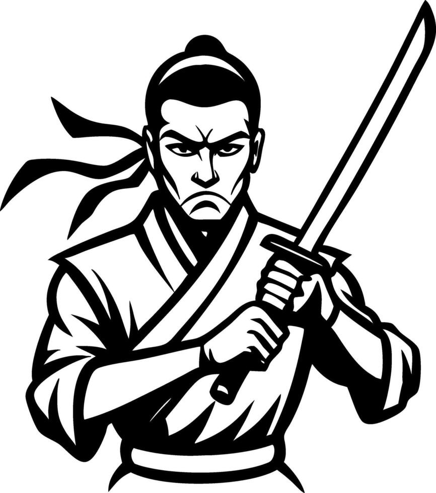 Samurai Warrior Holding Katana Sword Fierce Expression Traditional Japanese Design vector