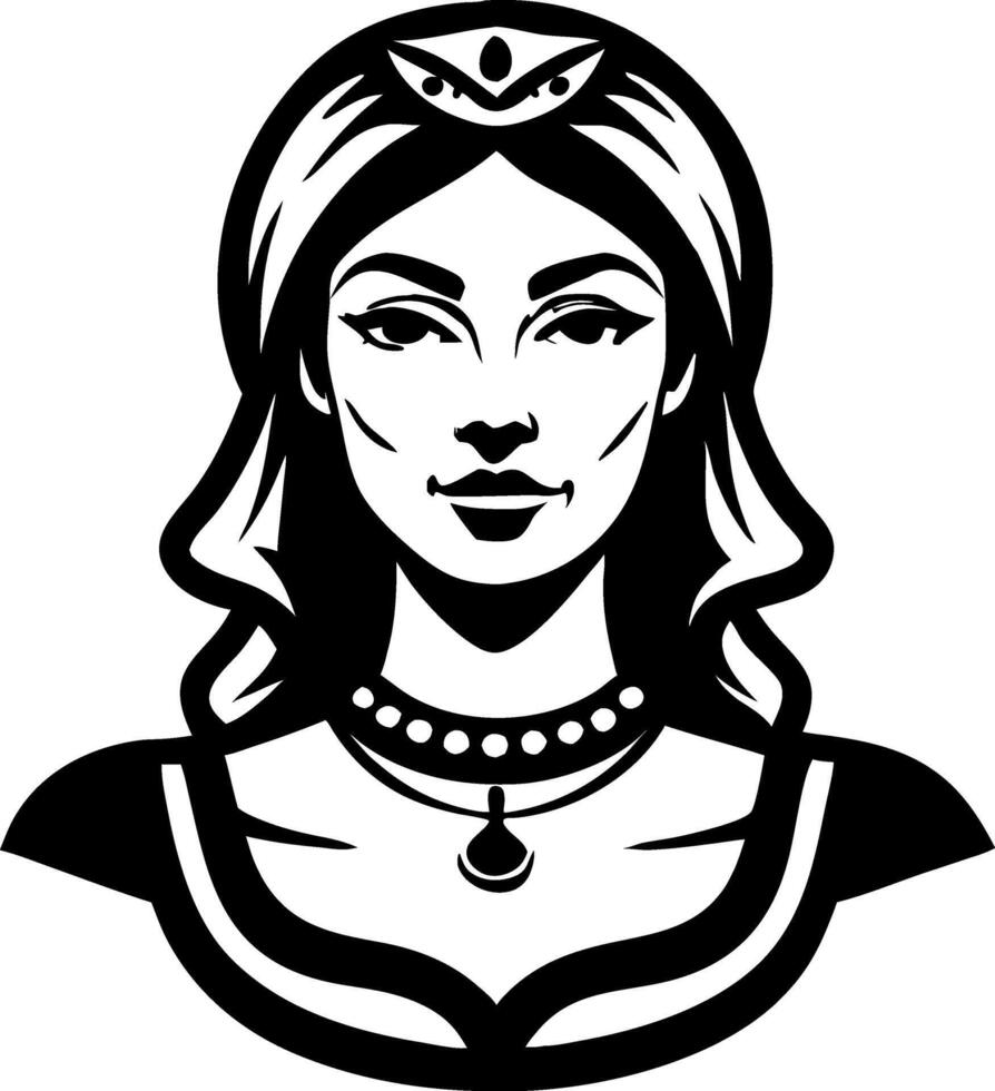 Elegant Princess Portrait with Crown and Necklace for Tattoo and Coloring Book Designs vector
