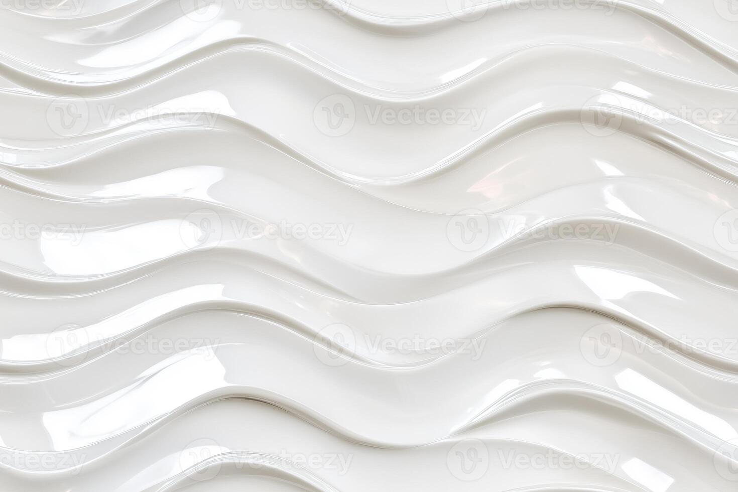 A close-up view of a textured white wall featuring flowing, wave-like patterns. The glossy surface reflects light, creating a modern and elegant aesthetic. photo