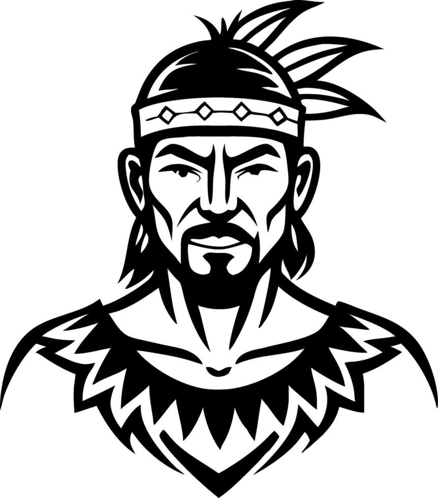 Intricate Native American Warrior Illustration Featuring Traditional Headdress and Neckwear vector