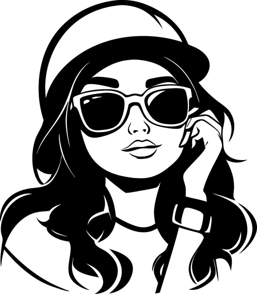 Chic Young Woman with Sunglasses and Cap in Stylish Pose for Fashion and Lifestyle Designs vector