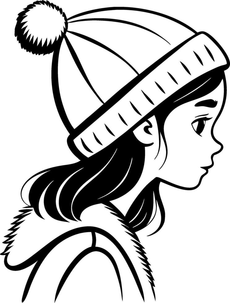 Profile of a Young Girl Wearing a Cozy Winter Hat for Illustrative Art and Design Projects vector