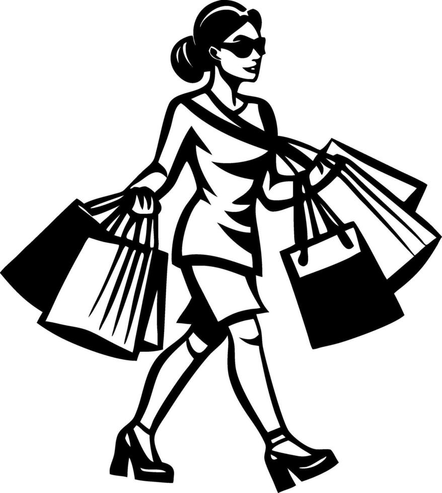 Stylish Woman Shopping with Multiple Bags in Chic Outfit and Sunglasses for Fashion Illustrations vector