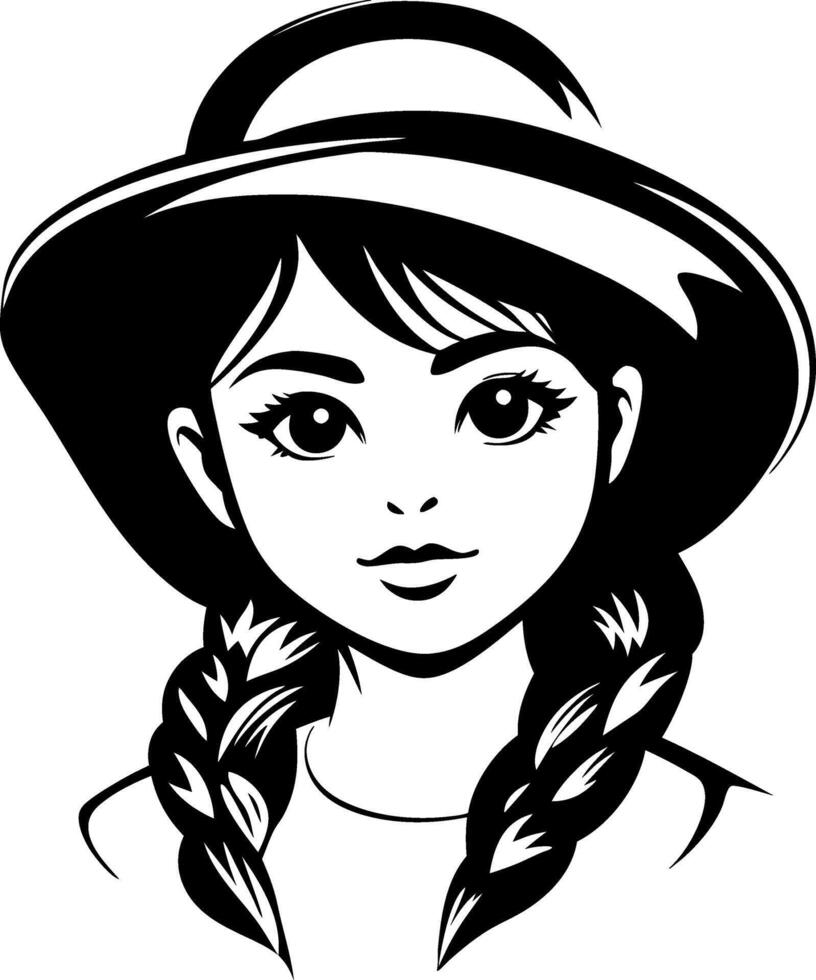 Charming Young Girl with Braided Hair and a Wide Brim Hat for Creative Designs vector