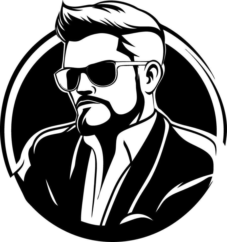 Stylish Vintage Man with Sunglasses and Beard in Black and White Art vector
