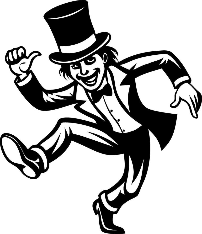 Dapper Dancing Man in Top Hat and Tuxedo for Vintage Party Decorations and Event Invitations vector