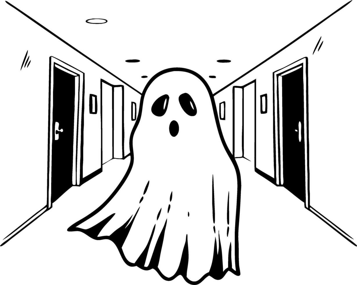 Spooky Ghost Haunting a Dimly Lit Hallway Illustration for Halloween Decor or Storytelling vector