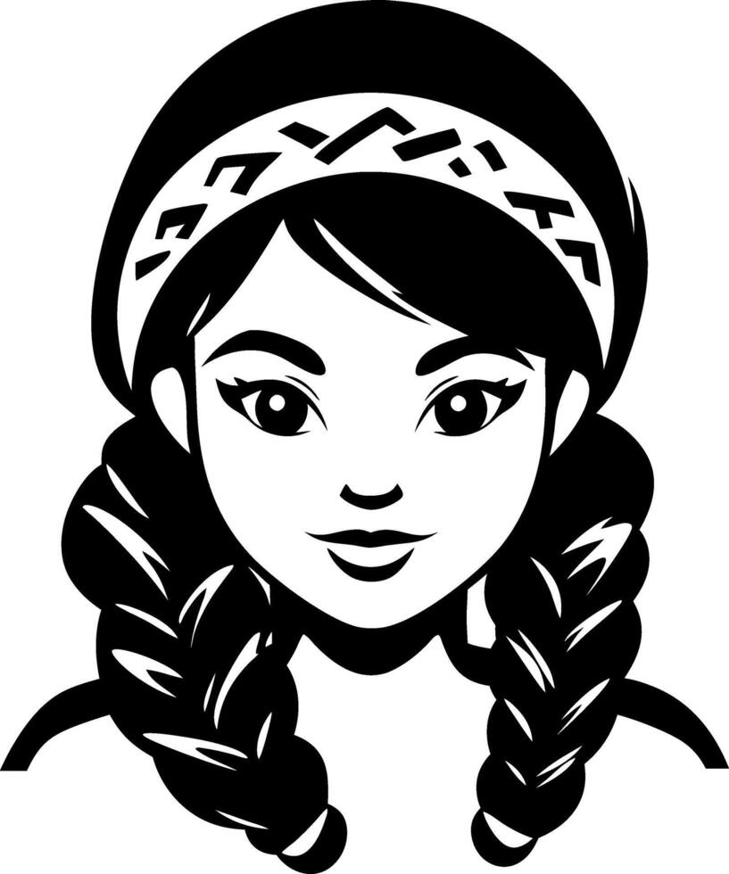 Stylized Girl with Braids and Cultural Headband Cute Character Illustration vector