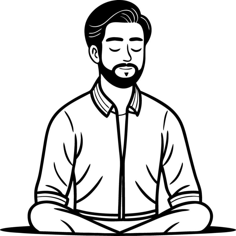 Meditating Man in Relaxed Pose for Mindfulness and Stress Relief Illustration vector